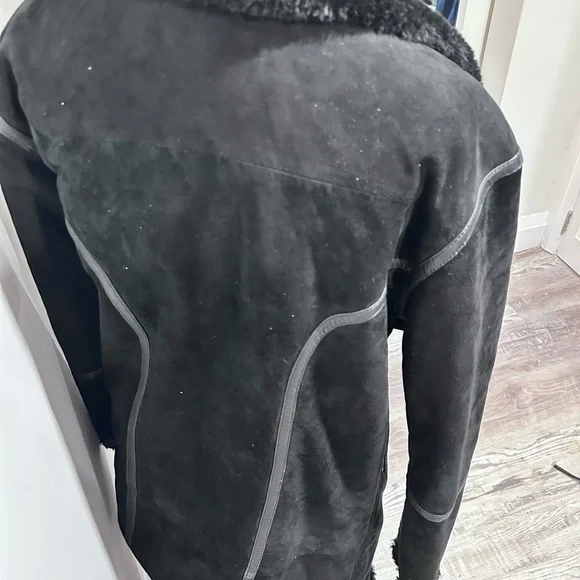 Men's Black Suede Shearling Coat Size Large - Picture 2 of 8